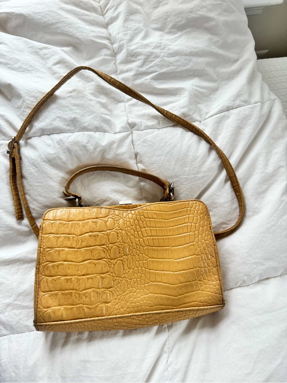 Vintage Croc-Embossed Top-Handle Crossbody Bag
